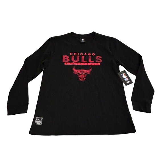 Chicago Bulls Kids Long Sleeve Black Thermal Shirt NBA Basketball Unisex 18 20 - Picture 1 of 7